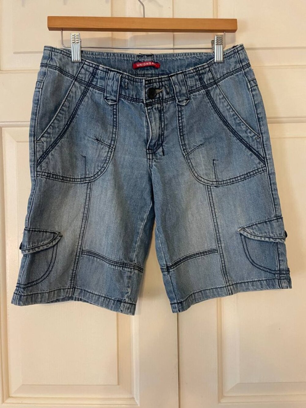 UNIONBAY Y2K Cargo Denim Bermuda Shorts Size 7 - Faded Light Wash